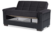 Two-toned black on black fabric / leather loveseat sleeper additional photo 5 of 5