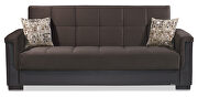 Two-toned chocolate fabric / brown leather sofa sleeper additional photo 2 of 6