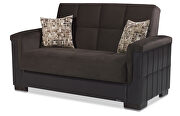 Two-toned chocolate fabric / brown leather loveseat sleeper additional photo 4 of 5