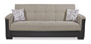 Two-toned sand fabric / brown leather sofa sleeper additional photo 2 of 6