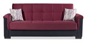 Two-toned burgundy fabric / brown leather sofa sleeper additional photo 2 of 6