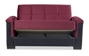 Two-toned burgundy fabric / brown leather loveseat sleeper additional photo 2 of 5