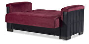 Two-toned burgundy fabric / brown leather loveseat sleeper additional photo 4 of 5