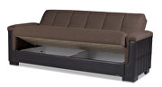 Two-toned cocoa fabric / brown leather sofa sleeper additional photo 2 of 6