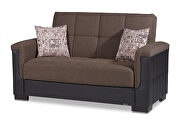 Two-toned cocoa fabric / brown leather loveseat sleeper additional photo 4 of 6