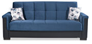 Two-toned blue fabric / brown leather sofa sleeper additional photo 2 of 6