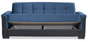 Two-toned blue fabric / brown leather sofa sleeper additional photo 3 of 6