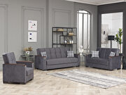 Gray microfiber sofa bed w/ storage and wood arms by Casamode additional picture 2