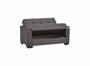 Gray microfiber loveseat w/ storage and wood arms additional photo 2 of 2
