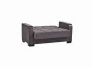 Gray microfiber loveseat w/ storage and wood arms additional photo 3 of 2