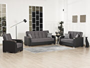 Gray microfiber / black pu sofa bed w/ storage and wood arms by Casamode additional picture 2