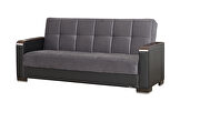 Gray microfiber / black pu sofa bed w/ storage and wood arms by Casamode additional picture 3