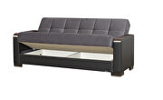 Gray microfiber / black pu sofa bed w/ storage and wood arms by Casamode additional picture 4