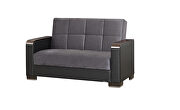 Gray microfiber / black pu sofa bed w/ storage and wood arms by Casamode additional picture 6