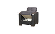 Gray microfiber / black pu sofa bed w/ storage and wood arms by Casamode additional picture 10