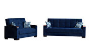 Blue microfiber sofa bed w/ storage and wood arms by Casamode additional picture 2