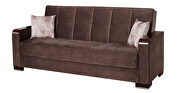 Brown microfiber sofa bed w/ storage and wood arms by Casamode additional picture 2
