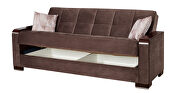 Brown microfiber sofa bed w/ storage and wood arms by Casamode additional picture 3