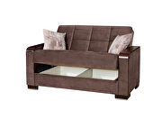 Brown microfiber sofa bed w/ storage and wood arms by Casamode additional picture 6
