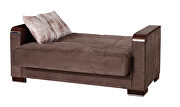 Brown microfiber sofa bed w/ storage and wood arms by Casamode additional picture 7