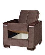 Brown microfiber chair w/ storage and wood arms by Casamode additional picture 2