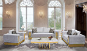 Transitional style light gray sofa with gold finish additional photo 4 of 3