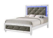 White and silver finish queen bed w/ led headboard lights by Coaster additional picture 6
