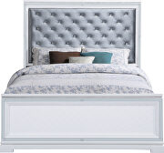 Silver button-tufted padded headboard and white base e king bed by Coaster additional picture 2