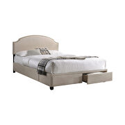 Queen storage bed upholstered in a beige fabric additional photo 2 of 1