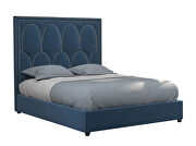 Queen bed upholstered in a rich blue velvet additional photo 2 of 1