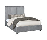 Eastern king bed upholstered in a gray velvet fabric by Coaster additional picture 2