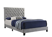 Gray velvet queen bed in simple style additional photo 2 of 3