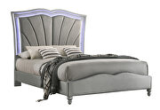 Queen bed upholstered in a light gray velvet fabric additional photo 2 of 1