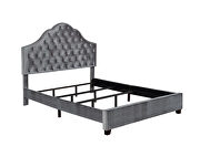 Queen slat bed upholstered in a gray velvet additional photo 3 of 4