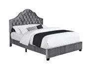 Queen slat bed upholstered in a gray velvet additional photo 4 of 4