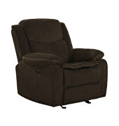 Power glider recliner in brown performance fabric additional photo 2 of 8