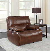Power motion sofa upholstered in saddle brown top grain leather by Coaster additional picture 15