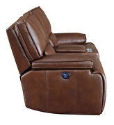 Power loveseat upholstered in saddle brown top grain leather by Coaster additional picture 10