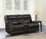 Power loveseat upholstered in dark brown top grain leather additional photo 4 of 14