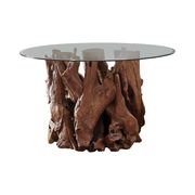 Natural teak solid wood table base / glass top table additional photo 2 of 6