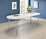Matte white finish top oval dining table with chrome hairpin legs by Coaster additional picture 7