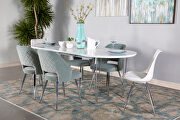 Matte white finish top oval dining table with chrome hairpin legs by Coaster additional picture 8