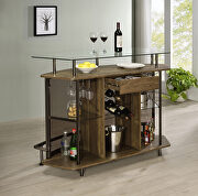 Modern, rustic, crescent shaped front bar unit finished in brown oak by Coaster additional picture 2