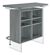 Weathered gray finish rectangular bar unit with footrest and glass side panels by Coaster additional picture 6