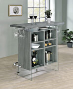 Weathered gray finish rectangular bar unit with footrest and glass side panels by Coaster additional picture 8