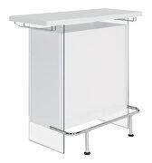 White high gloss finish rectangular bar unit with footrest and glass side panels by Coaster additional picture 2