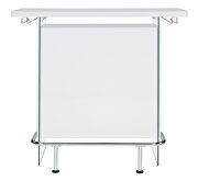 White high gloss finish rectangular bar unit with footrest and glass side panels by Coaster additional picture 3