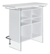 White high gloss finish rectangular bar unit with footrest and glass side panels by Coaster additional picture 6