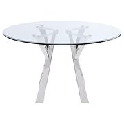 Round glass top dining table clear and chrome w/ blue chairs by Coaster additional picture 3