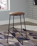 Round bar stool in rustic brown leatherette additional photo 2 of 1